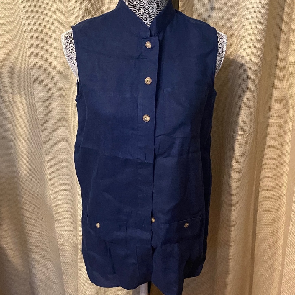 Talbots 100% Linen  Navy Sleeveless Top